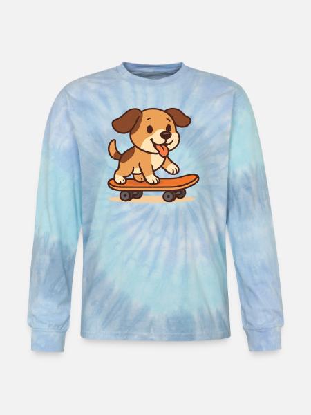 Dog roller skating - Tie Dye Long Sleeve T-shirt - blue lagoon