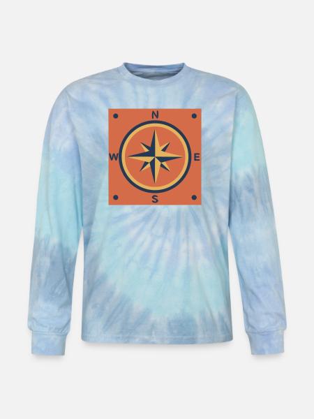 Retro Compass Rose Outdoor - Tie Dye Long Sleeve T-shirt - blue lagoon