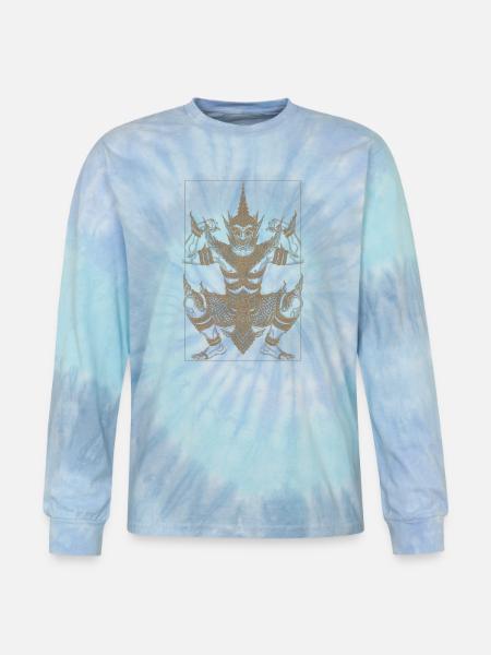 Golden Deva Guardian Mandala - Tie Dye Long Sleeve T-shirt - blue lagoon