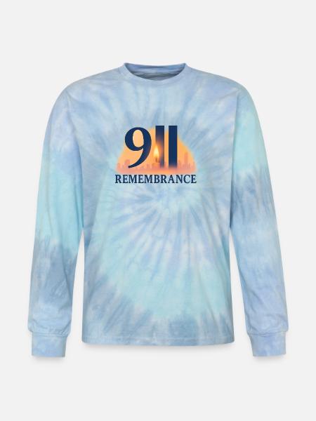 911 Remembrance Candle Skyline Design - Tie Dye Long Sleeve T-shirt - blue lagoon
