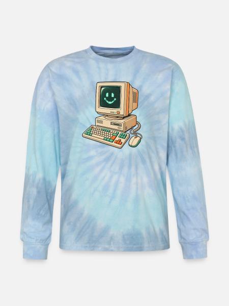 Retro Pixel Smile Computer - Tie Dye Long Sleeve T-shirt - blue lagoon