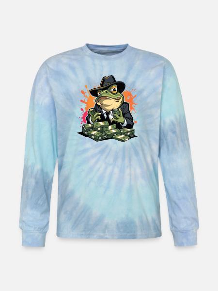 Exaggerated Expression Vector Illustration - Tie Dye Long Sleeve T-shirt - blue lagoon