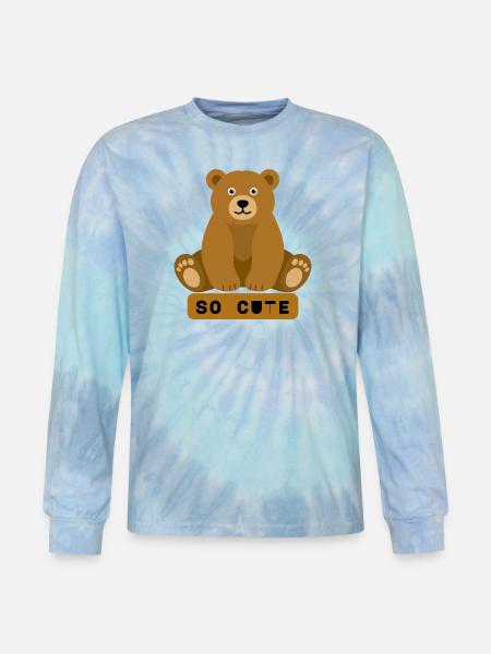 So Cute Bear Illustration - Tie Dye Long Sleeve T-shirt - blue lagoon