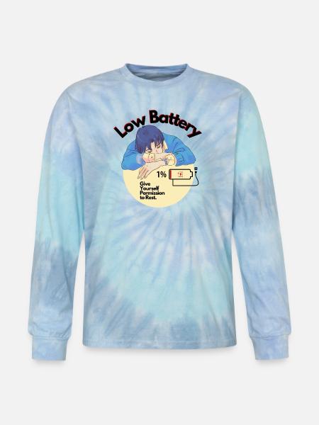 Permission to Rest Battery - Tie Dye Long Sleeve T-shirt - blue lagoon