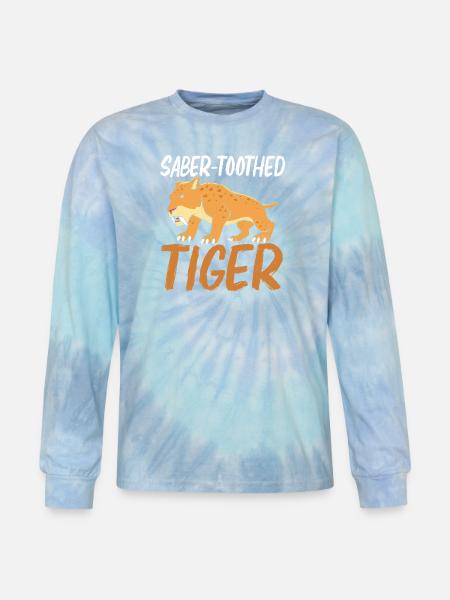 Prehistoric Smilodon Sabertooth Tiger - Tie Dye Long Sleeve T-shirt - blue lagoon