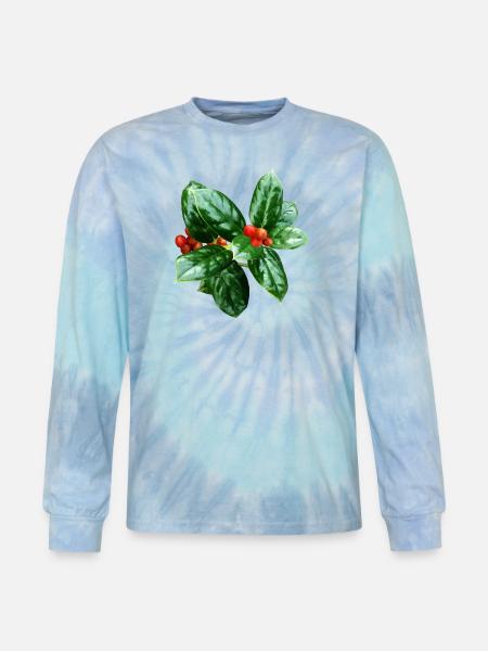 Holly With Berries - Tie Dye Long Sleeve T-shirt - blue lagoon