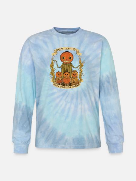 Harvest Family Pumpkin Scarecrow Banner - Tie Dye Long Sleeve T-shirt - blue lagoon
