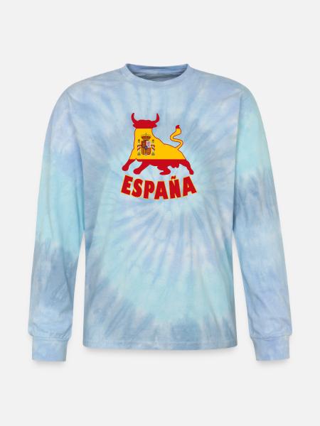 Spain / Espana Bull - Tie Dye Long Sleeve T-shirt - blue lagoon