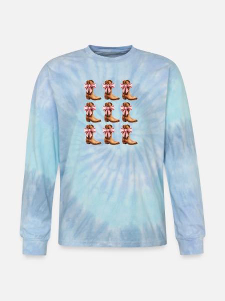 Cowgirl Boots and Pink Bows Rodeo - Tie Dye Long Sleeve T-shirt - blue lagoon