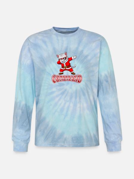 Dabbing Santa Cat Command - Tie Dye Long Sleeve T-shirt - blue lagoon