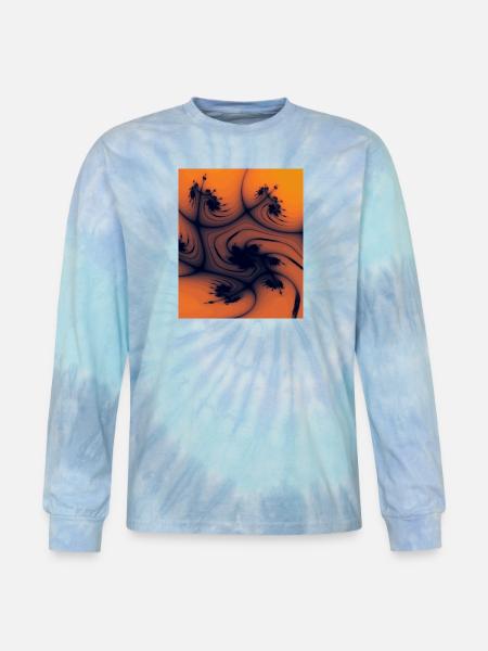 Fractal Flame Swirl - Tie Dye Long Sleeve T-shirt - blue lagoon
