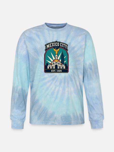Mexico City CDMX Emblem - Tie Dye Long Sleeve T-shirt - blue lagoon