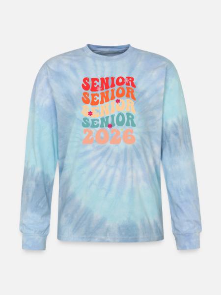 Senior Class 2026 Floral Rainbow - Tie Dye Long Sleeve T-shirt - blue lagoon
