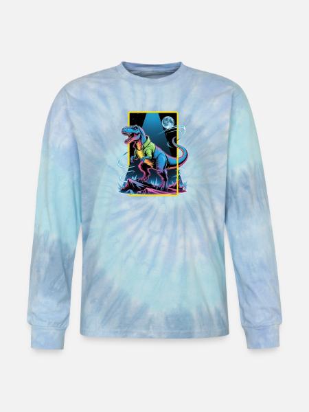 Futuristic T-Rex – Neon Power Beast - Tie Dye Long Sleeve T-shirt - blue lagoon
