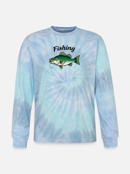 Vivid Bass Fishing Tackle Illustration - Tie Dye Long Sleeve T-shirt - blue lagoon