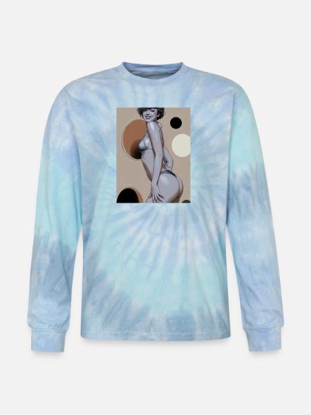 Retro Pinup Circle Print - Tie Dye Long Sleeve T-shirt - blue lagoon