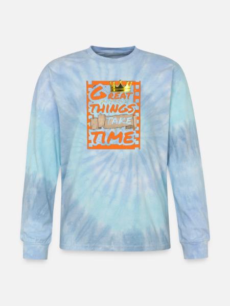 Great Things Take Time Motif - Tie Dye Long Sleeve T-shirt - blue lagoon
