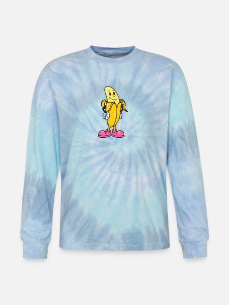 Banana Mascot in Pink Sneakers - Tie Dye Long Sleeve T-shirt - blue lagoon