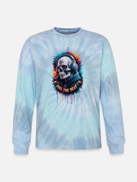 Skull Beats Neon Splash - Tie Dye Long Sleeve T-shirt - blue lagoon