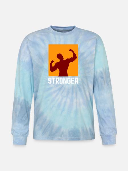 Bold muscular silhouette with Stronger text - Tie Dye Long Sleeve T-shirt - blue lagoon