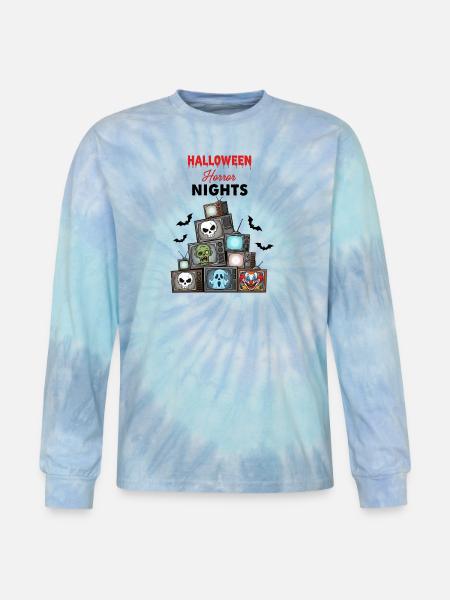 Stacked TV Monsters Halloween - Tie Dye Long Sleeve T-shirt - blue lagoon
