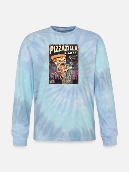 Pizzazilla Attacks Retro City Poster - Tie Dye Long Sleeve T-shirt - blue lagoon