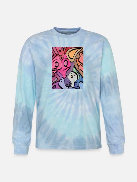 Kaleidoscopic Faces Graffiti - Tie Dye Long Sleeve T-shirt - blue lagoon