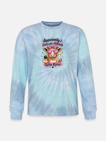 Cow with Attitude: Pink Diva - Tie Dye Long Sleeve T-shirt - blue lagoon