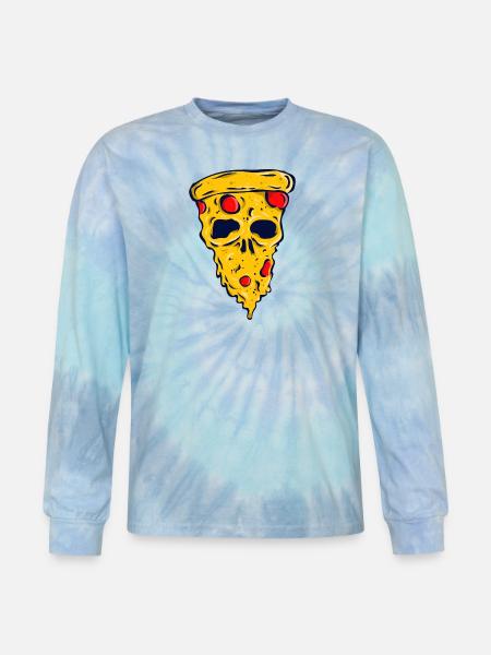 Neon Skull Pizza Slice - Tie Dye Long Sleeve T-shirt - blue lagoon