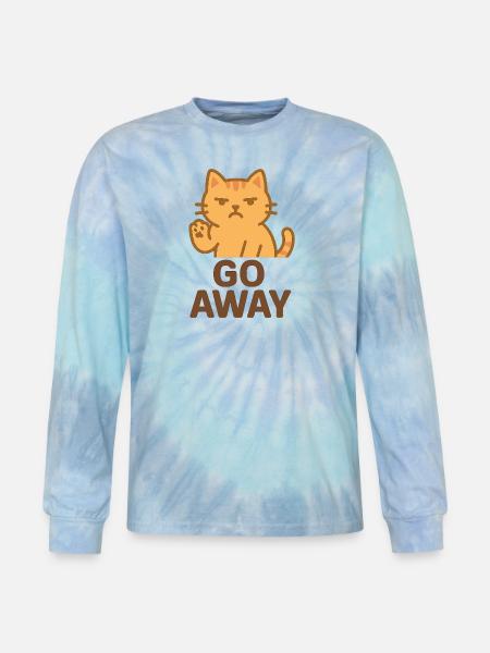 Grumpy Cat Go Away Cartoon - Tie Dye Long Sleeve T-shirt - blue lagoon