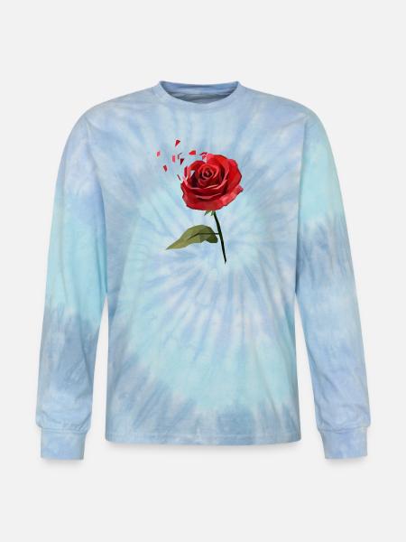 Low-Poly Rose Bloom Tee - Tie Dye Long Sleeve T-shirt - blue lagoon
