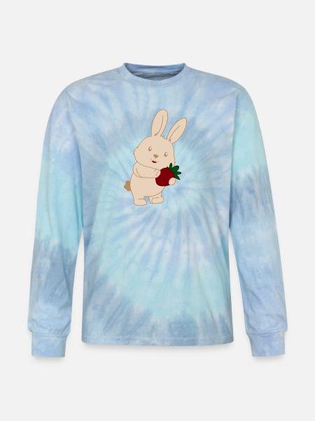 Bunny Holding Strawberry Charm - Tie Dye Long Sleeve T-shirt - blue lagoon