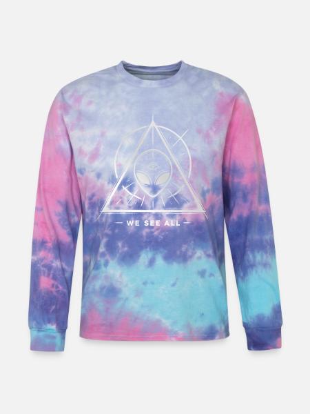 Alien Symbol We See All Cosmic Mystery Tee - Tie Dye Long Sleeve T-shirt - cotton candy