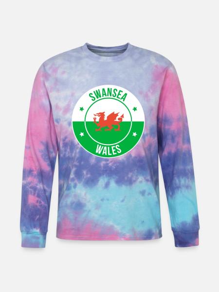 Dragon Crest Swansea Wales - Tie Dye Long Sleeve T-shirt - cotton candy