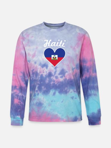 Haiti Flag Heart - Tie Dye Long Sleeve T-shirt - cotton candy