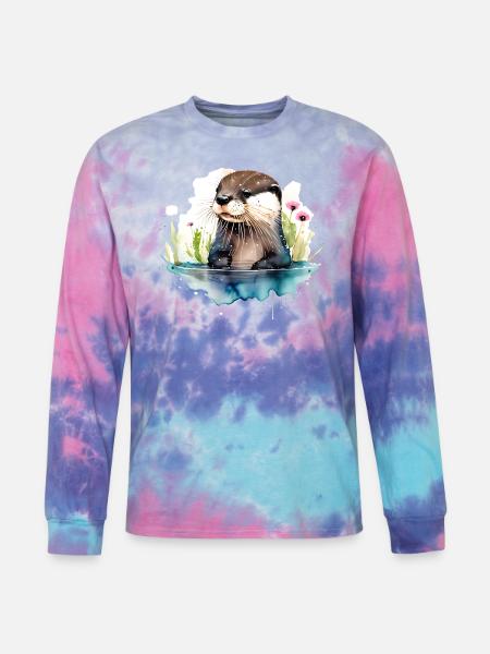Otter in Water - Tie Dye Long Sleeve T-shirt - cotton candy
