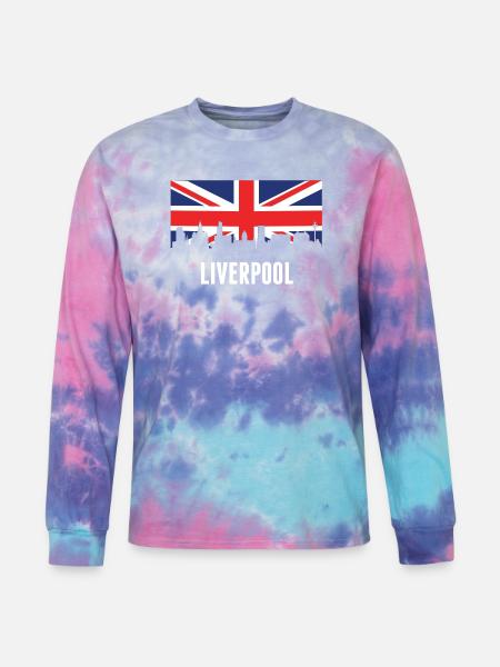 British Flag Liverpool Skyline - Tie Dye Long Sleeve T-shirt - cotton candy