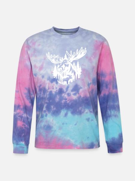 Majestic Moose Forest Illustration - Tie Dye Long Sleeve T-shirt - cotton candy