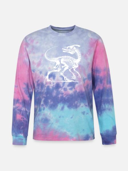 Dinosaur Raptor With Spine Bone - Tie Dye Long Sleeve T-shirt - cotton candy