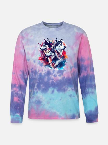 Husky Trio Neon Splash - Tie Dye Long Sleeve T-shirt - cotton candy