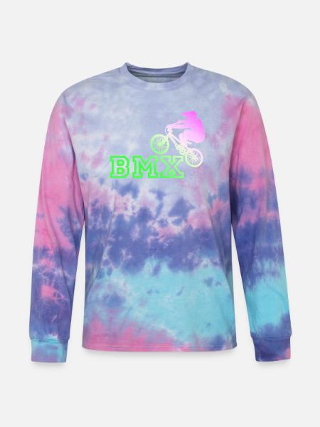 Neon BMX Rider Emblem - Tie Dye Long Sleeve T-shirt - cotton candy