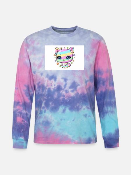 Pastel Rainbow Kitten - Tie Dye Long Sleeve T-shirt - cotton candy