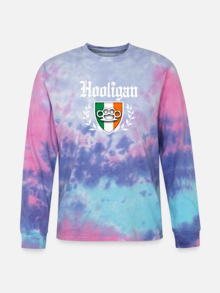 Irish Hooligan Crest vintage distressed look - Tie Dye Long Sleeve T-shirt - cotton candy