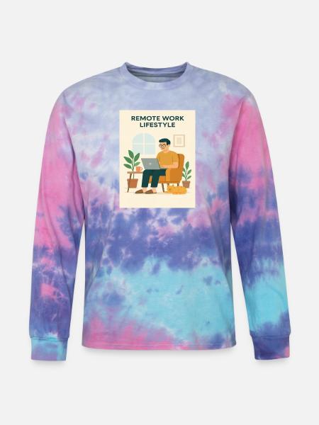 Remote Work Lifestyle Illustration - Tie Dye Long Sleeve T-shirt - cotton candy