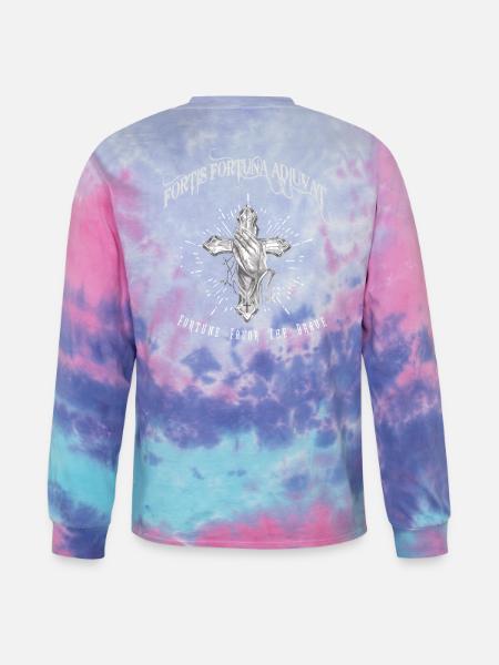 Fortis Fortuna Adiuvat - Cross and Hand Tattoo - Tie Dye Long Sleeve T-shirt - cotton candy