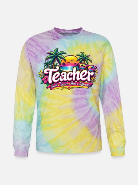 neon-retro-tropical-teacher-shirt-teach-inspire - Tie Dye Long Sleeve T-shirt - mystique