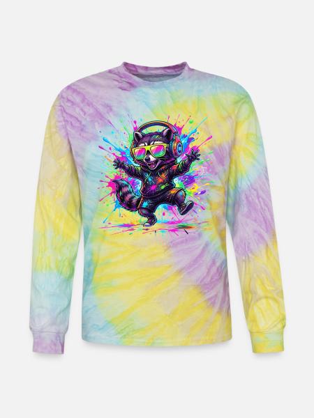 Raccoon Rave Neon Splash - Tie Dye Long Sleeve T-shirt - mystique