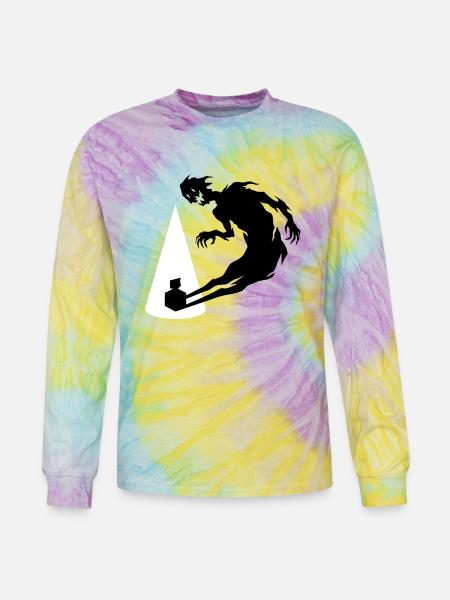 Cone Silhouette with Leaning Figure - Tie Dye Long Sleeve T-shirt - mystique