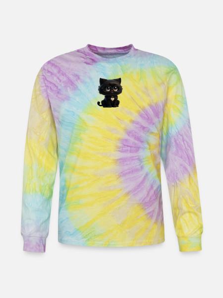 Black Kitty Glasses Heart Pendant - Tie Dye Long Sleeve T-shirt - mystique