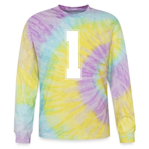 White Number 1 – Varsity Font - Tie Dye Long Sleeve T-shirt